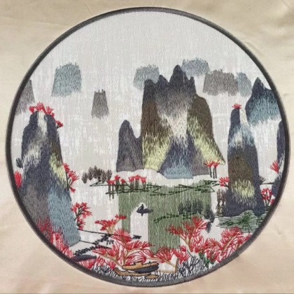 电脑刺绣山水画贴布绣